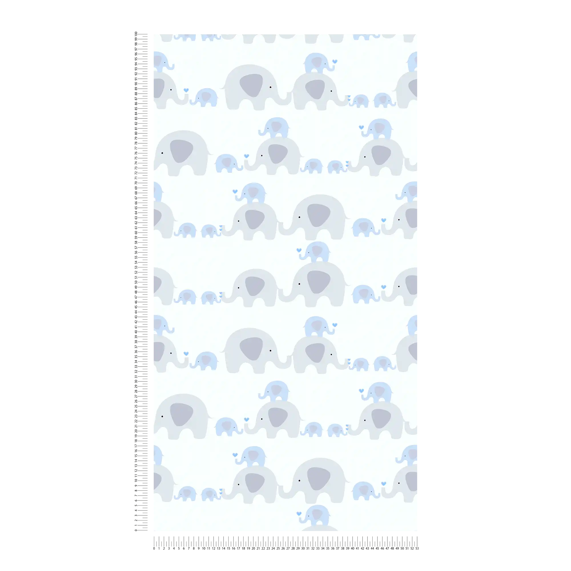             Kinderzimmer Tapete Junge Elefanten – Blau, Grau, Weiß
        