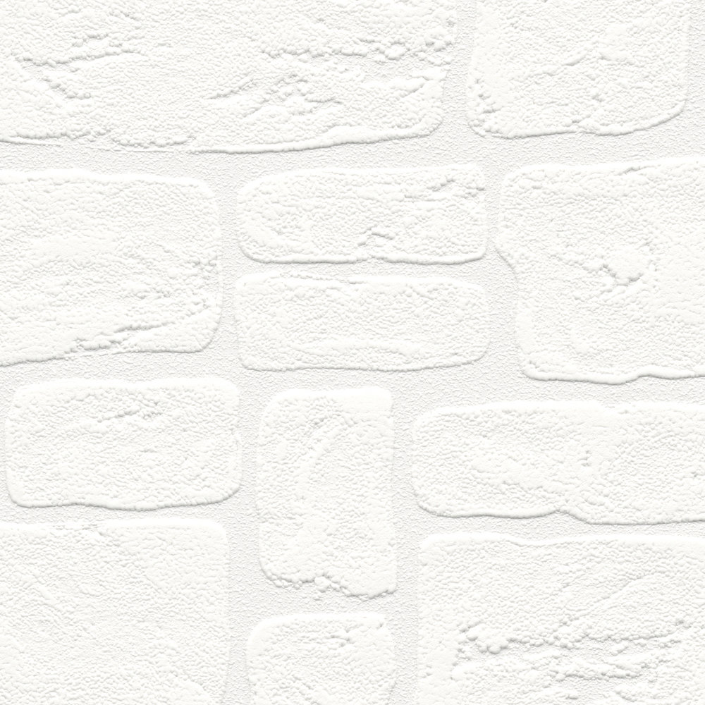            Stein-Tapete mit Mauer-Design und 3D-Effekt – Weiß
        