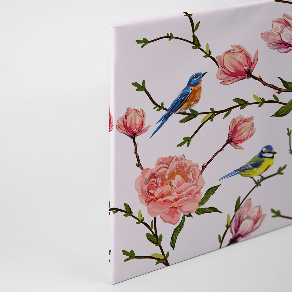             Leinwand Vögel & Blumen minimalistisch – 0,90 m x 0,60 m
        