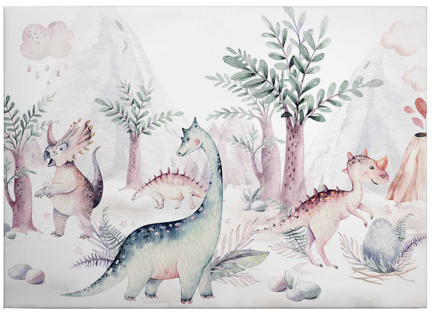             Leinwandbild Dinosaurier Kinder Aquarell von Kvilis – 0,70 m x 0,50 m
        