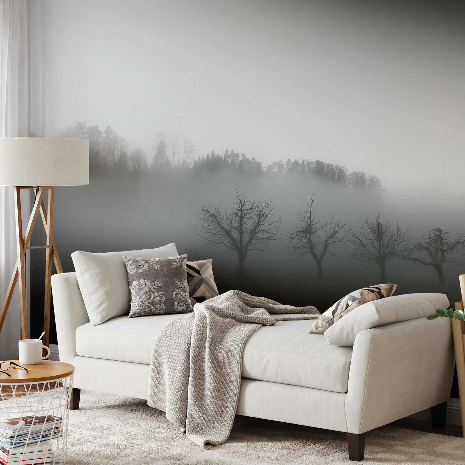             Fototapete Landschaft mit Nebel – Schwarz, Weiß, Grau
        