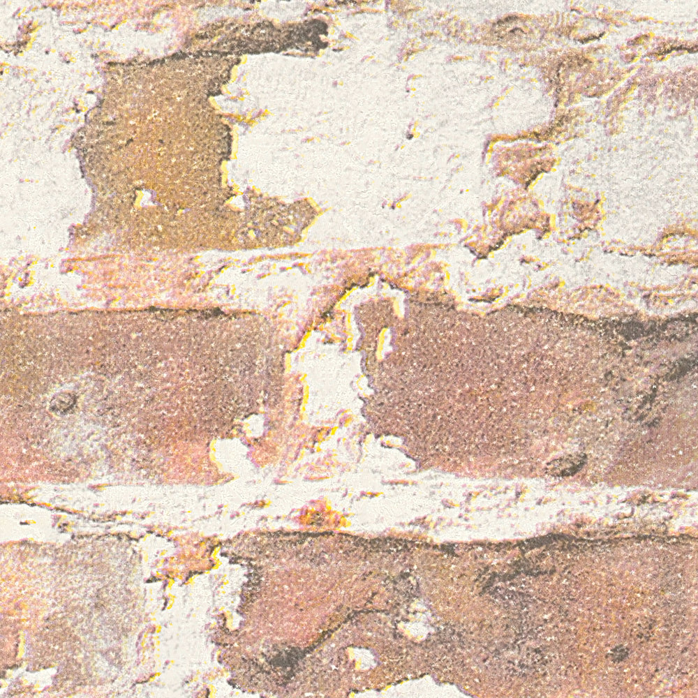             Vintage Mauer-Tapete mit Backsteinen & Putz – Orange, Weiß, Rot
        