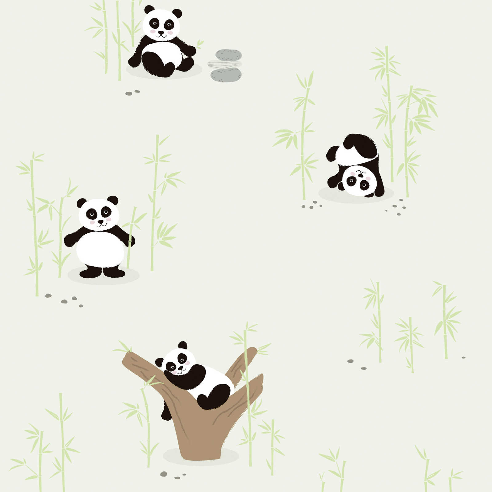 Kinderzimmer Panda Tapete – Grün, Schwarz, Weiß
