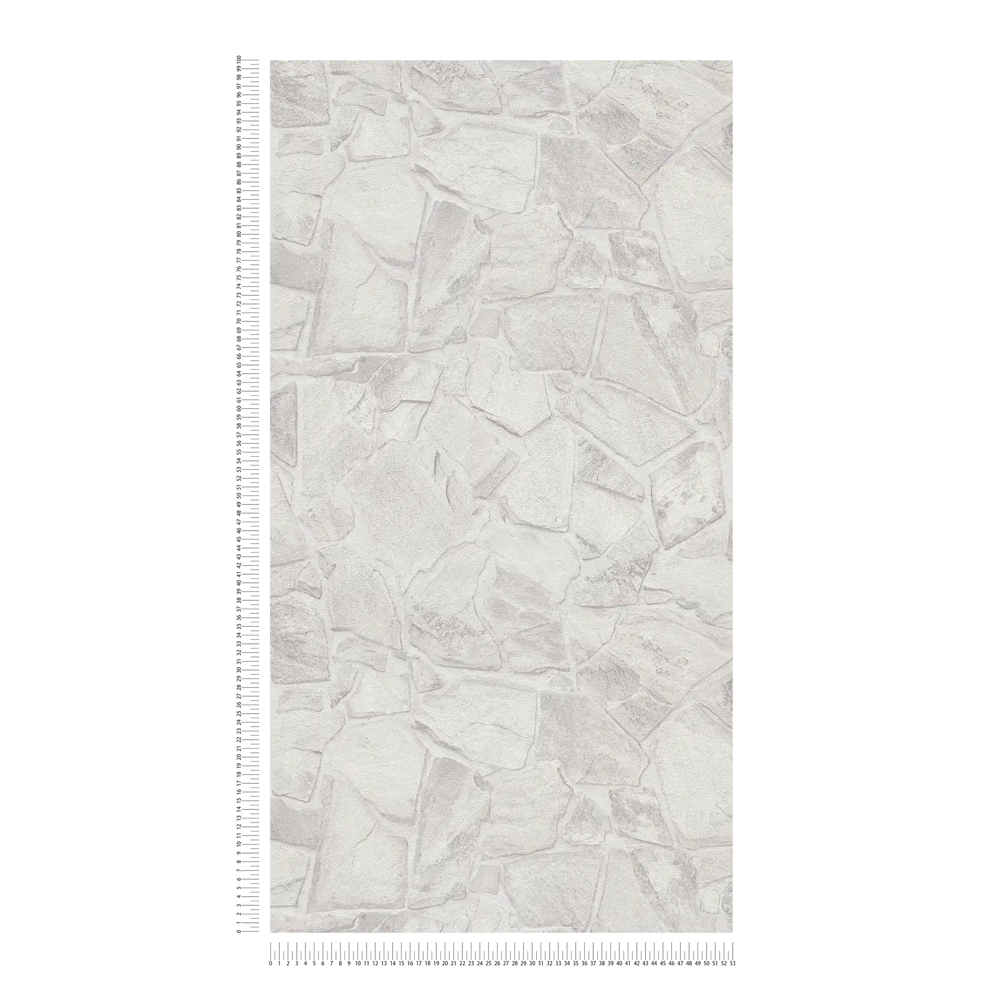             Steinoptik Vliestapete mit 3D-Optik Mauerwerk – Grau, Weiß, Grau
        