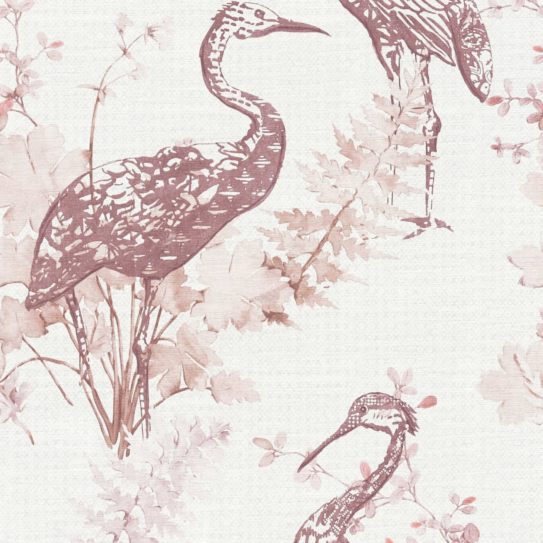         Tapete Natur Vögel & Blätter im Aquarell Stil – Beige, Rosa
    