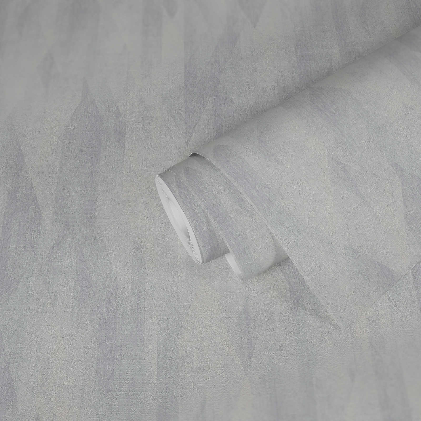             Grafische Vliestapete mit dezenten Rautenmuster – Grau, Weiß
        
