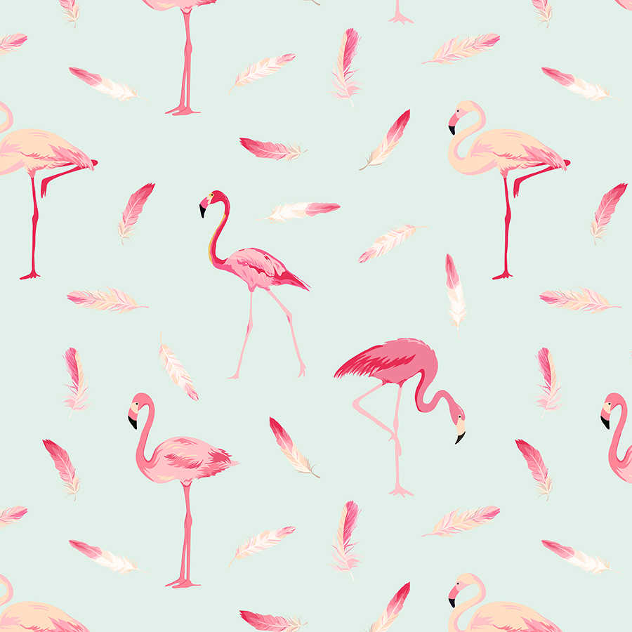 Grafik Fototapete Flamingos und Federn auf Matt Glattvlies
