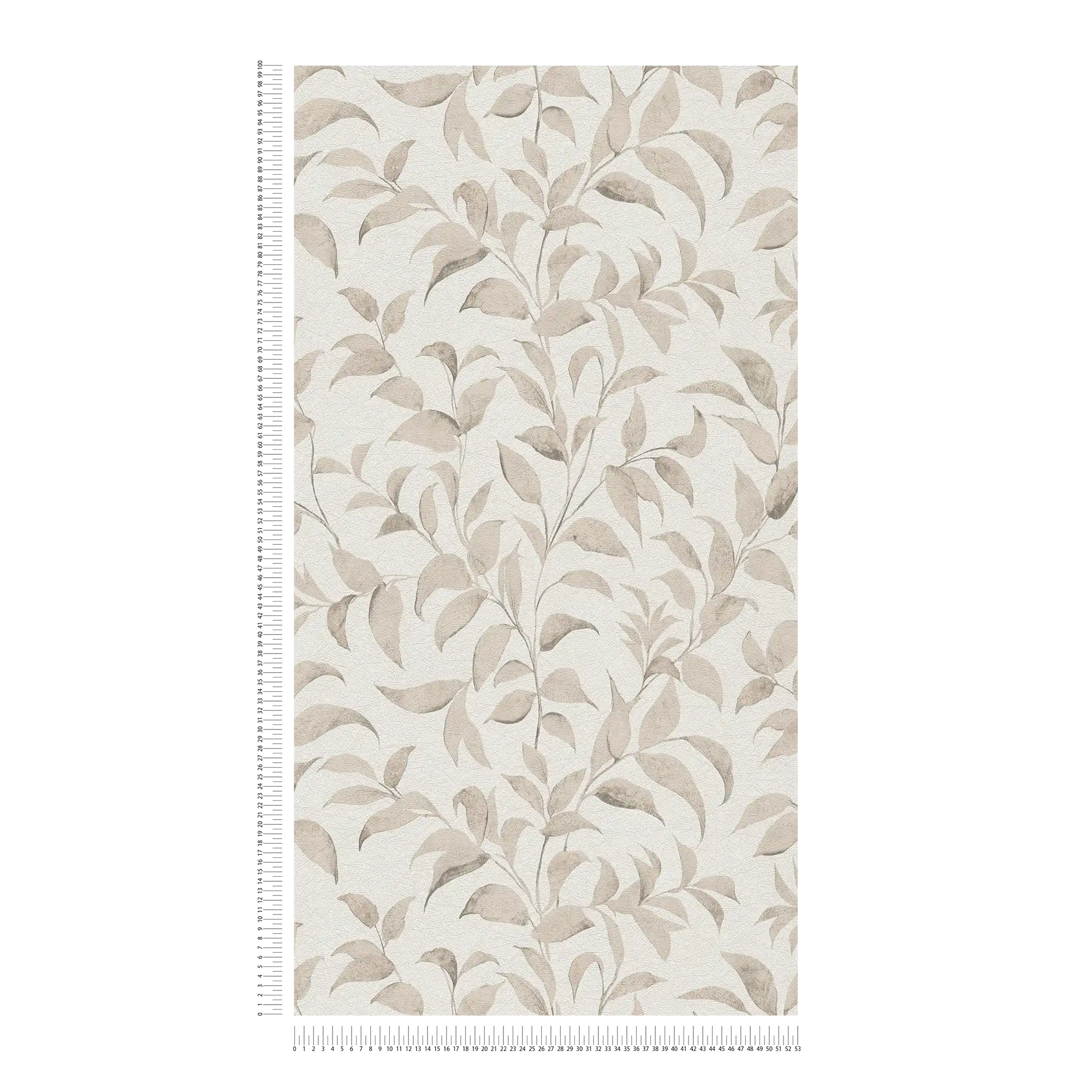             Florale Blätter-Tapete strukturiert schimmernd – Weiß, Grau, Beige
        