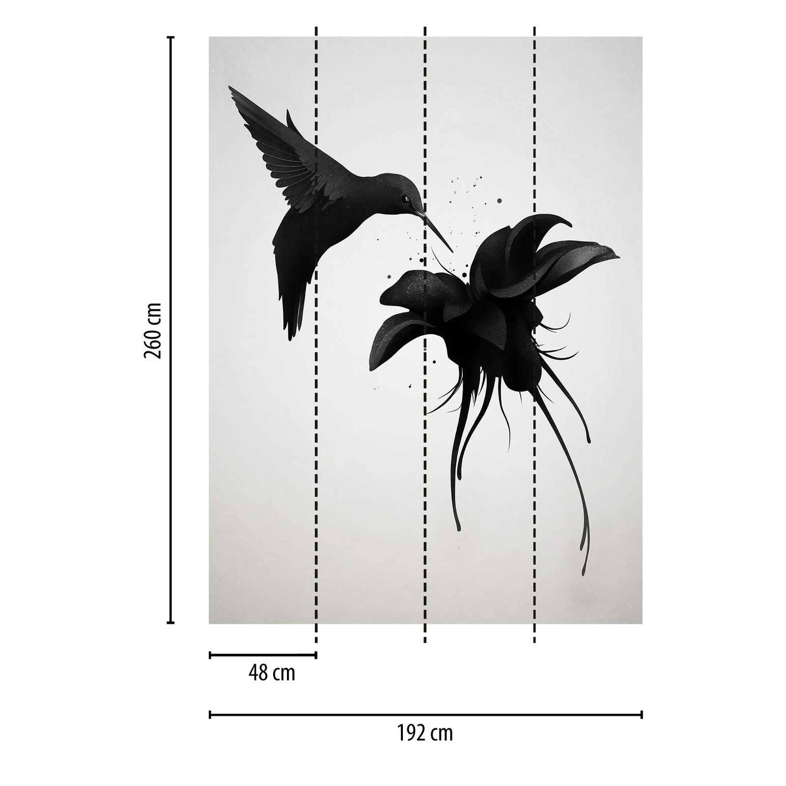             Fototapete Vogel an Blume – Schwarz, Weiß
        
