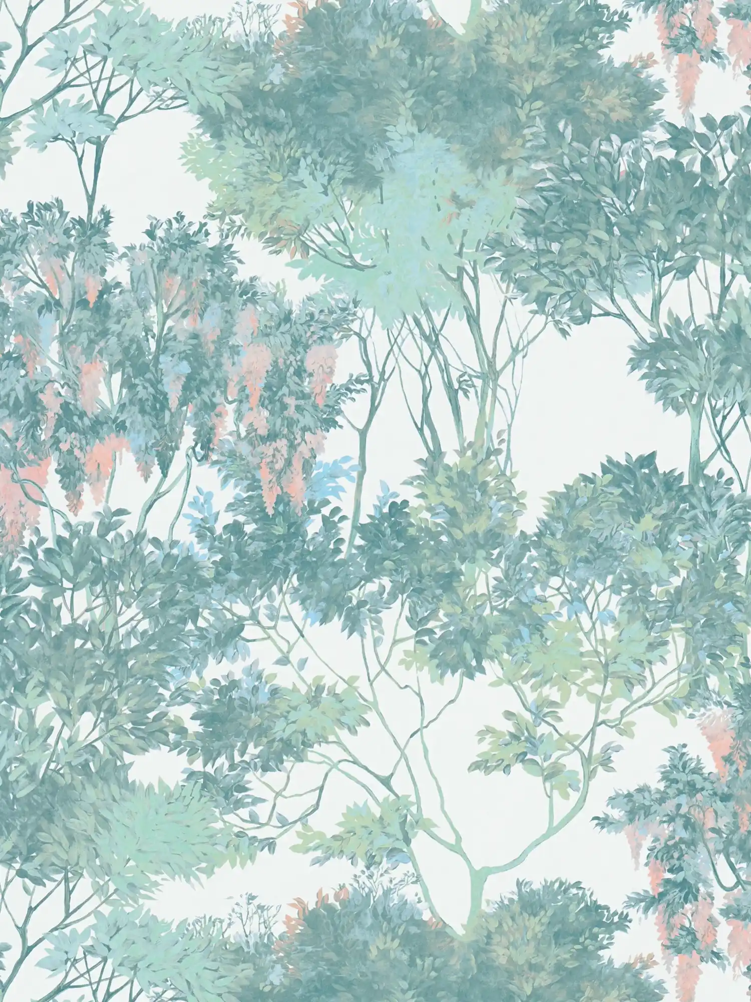 Vliestapete im Dschungelstyle mit Bäumen – Bunt, Grün, Weiß
