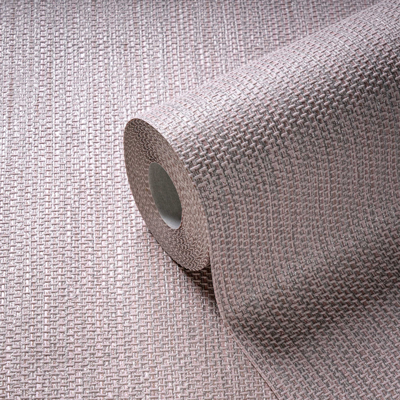             Strukturierte Vliestapete in Textiloptik – Rosa, Silber
        