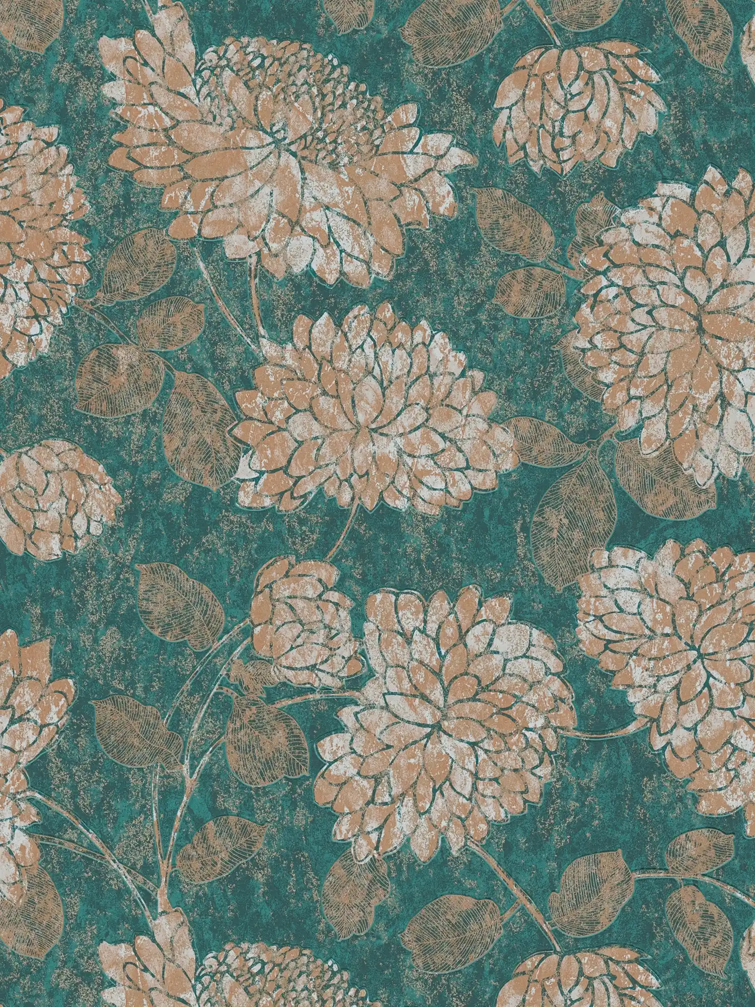 Florale Tapete mit Blumenmuster leicht glänzend – Grün, Gold
