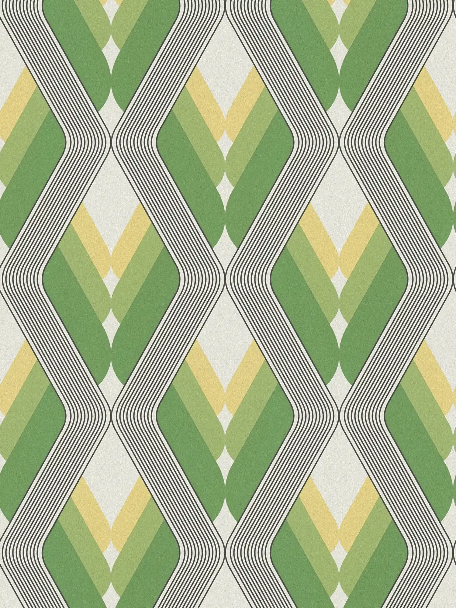         Grafiktapete 70er Design – Grün, Weiß, Schwarz
    