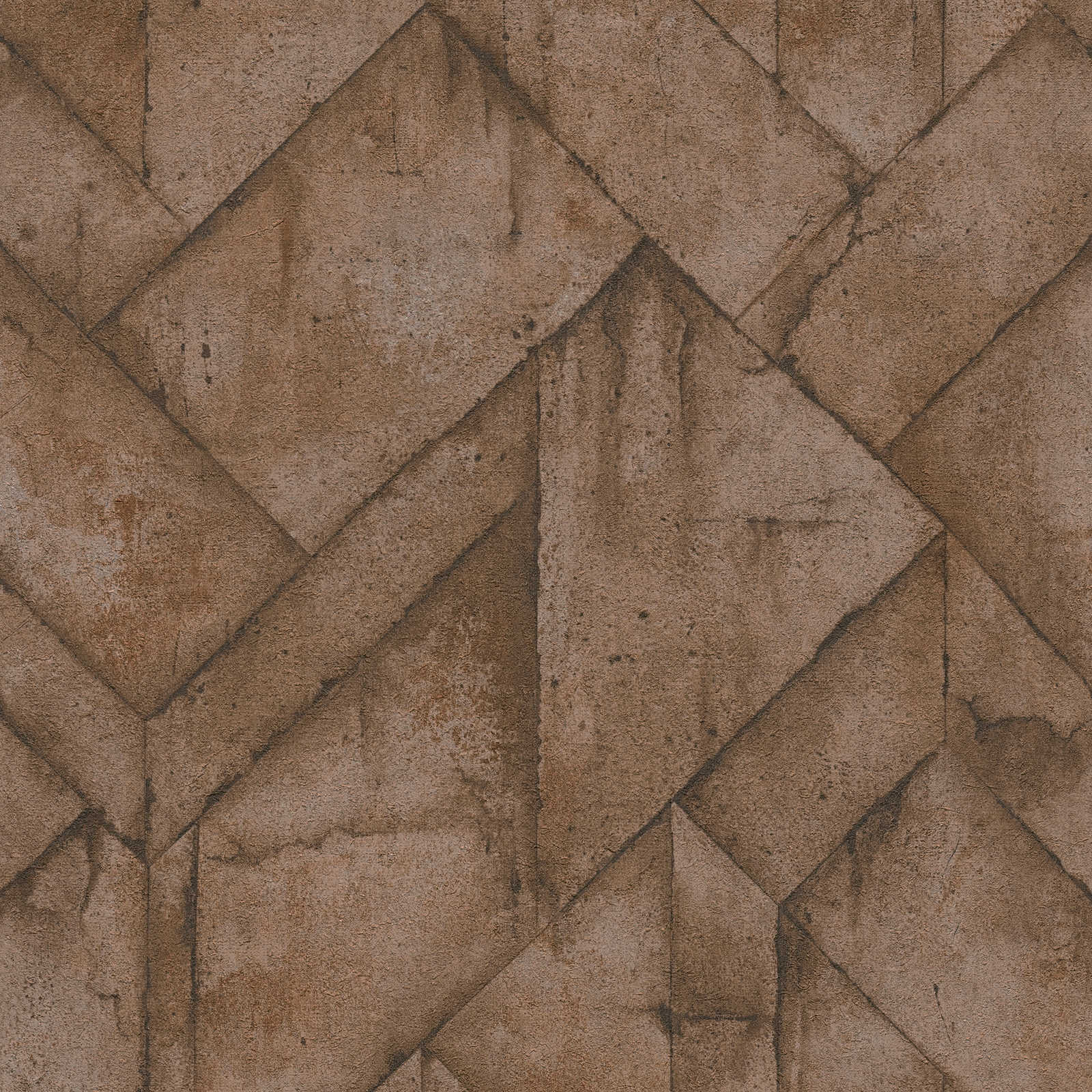 Beton Tapete Geometrie Design & Used Look – Braun, Anthrazit, Orange

