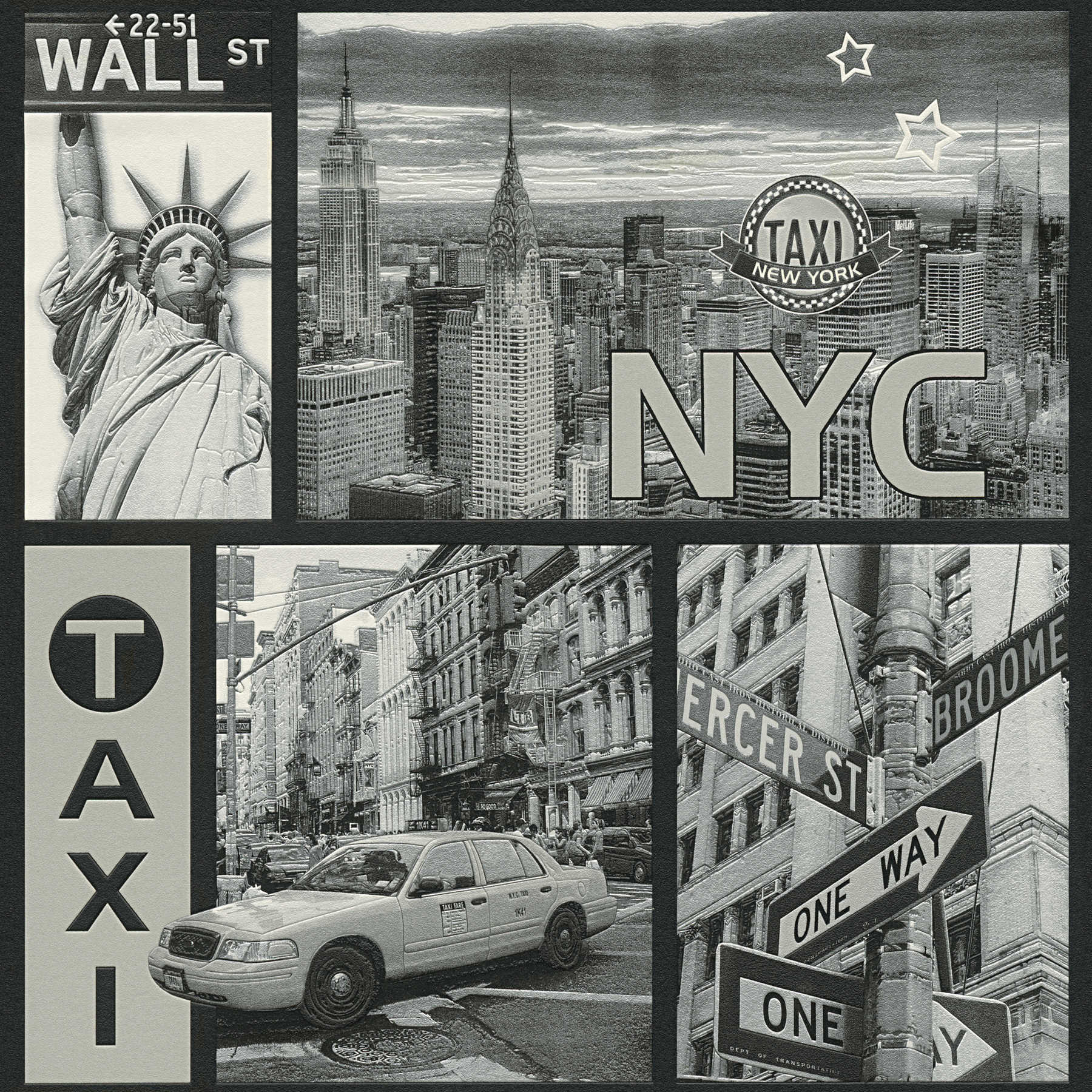New York Tapete, Schwarz-Weiß Skyline – Schwarz, Weiß
