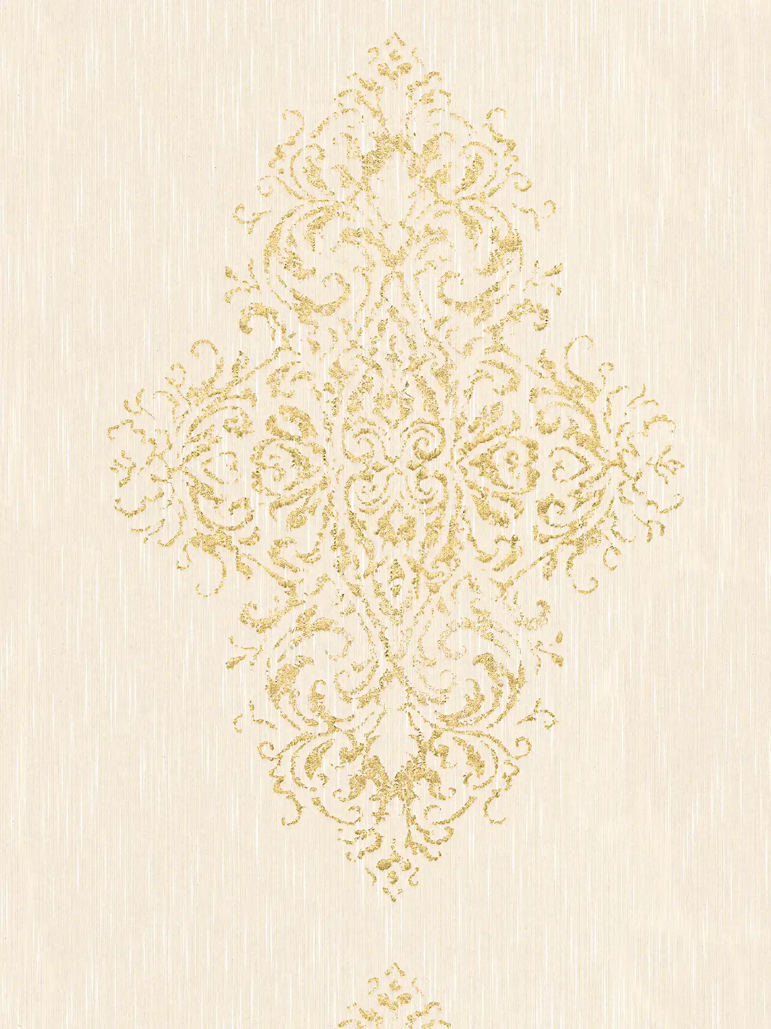 Ornament-Tapete mit Metallic-Effekt im Used-Look – Creme, Gold
