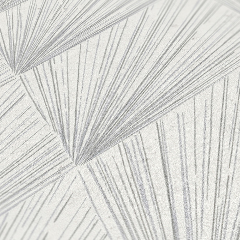             Mustertapete im modernen Art Déco Stil – Grau, Metallic, Weiß
        
