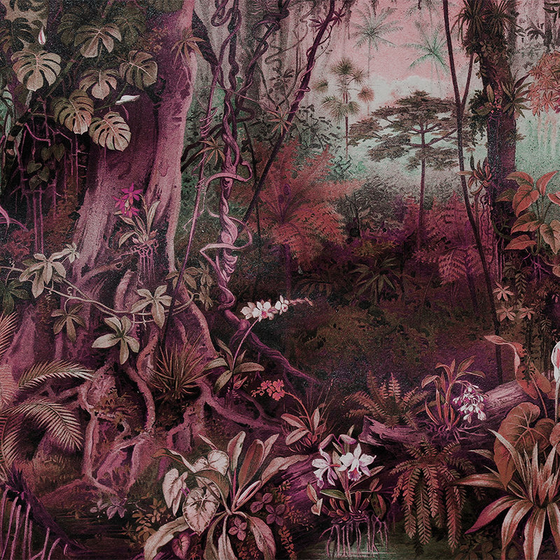         Dschungel Fototapete im Zeichenstil – Lila, Grün
    