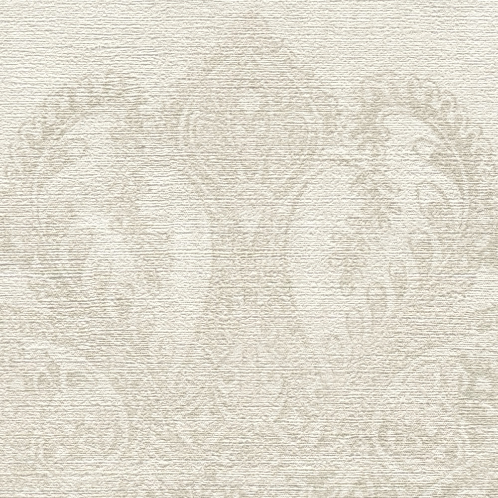             Barocktapete mit großflächigen Ornamenten – Weiß, Creme, Grau
        