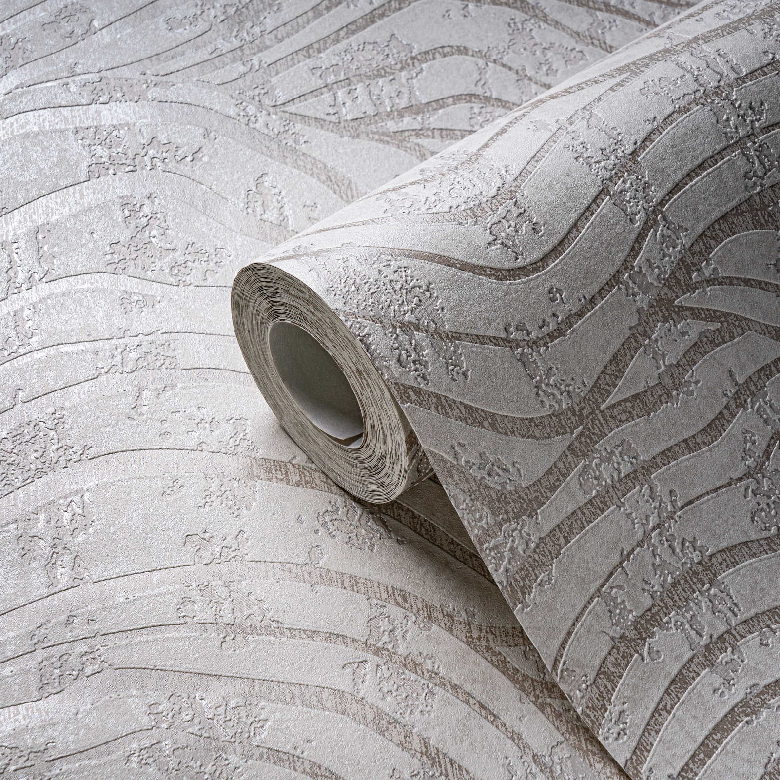             Abstrakte Tapete mit Hügel Muster in sanften Farben – Weiß, Silber
        