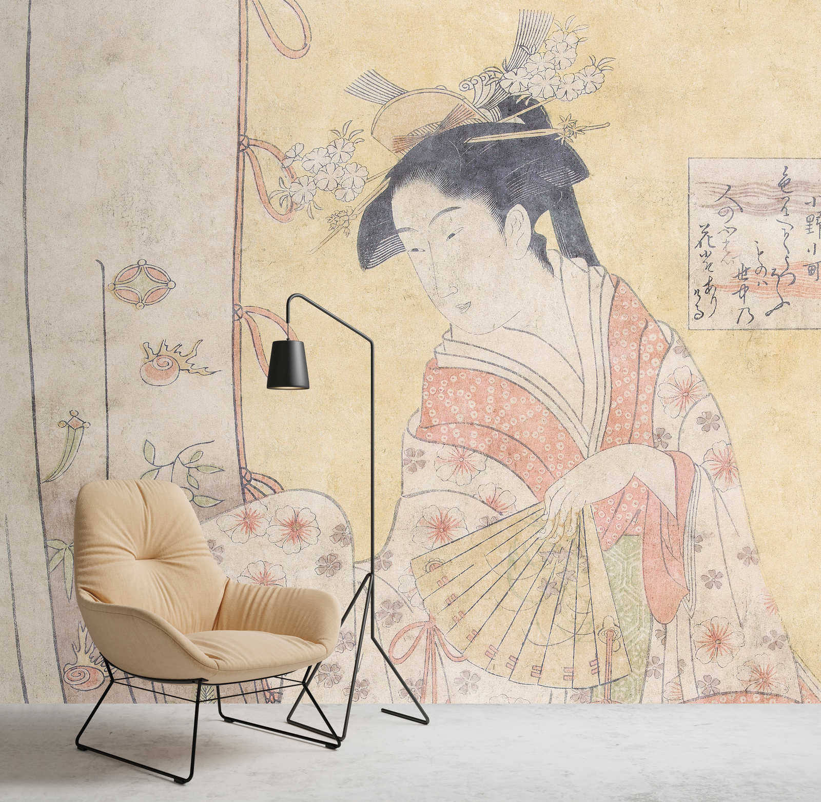             Osaka 2 – Asien Fototapete Vintage Kunstwerk Dame mit Fächer
        