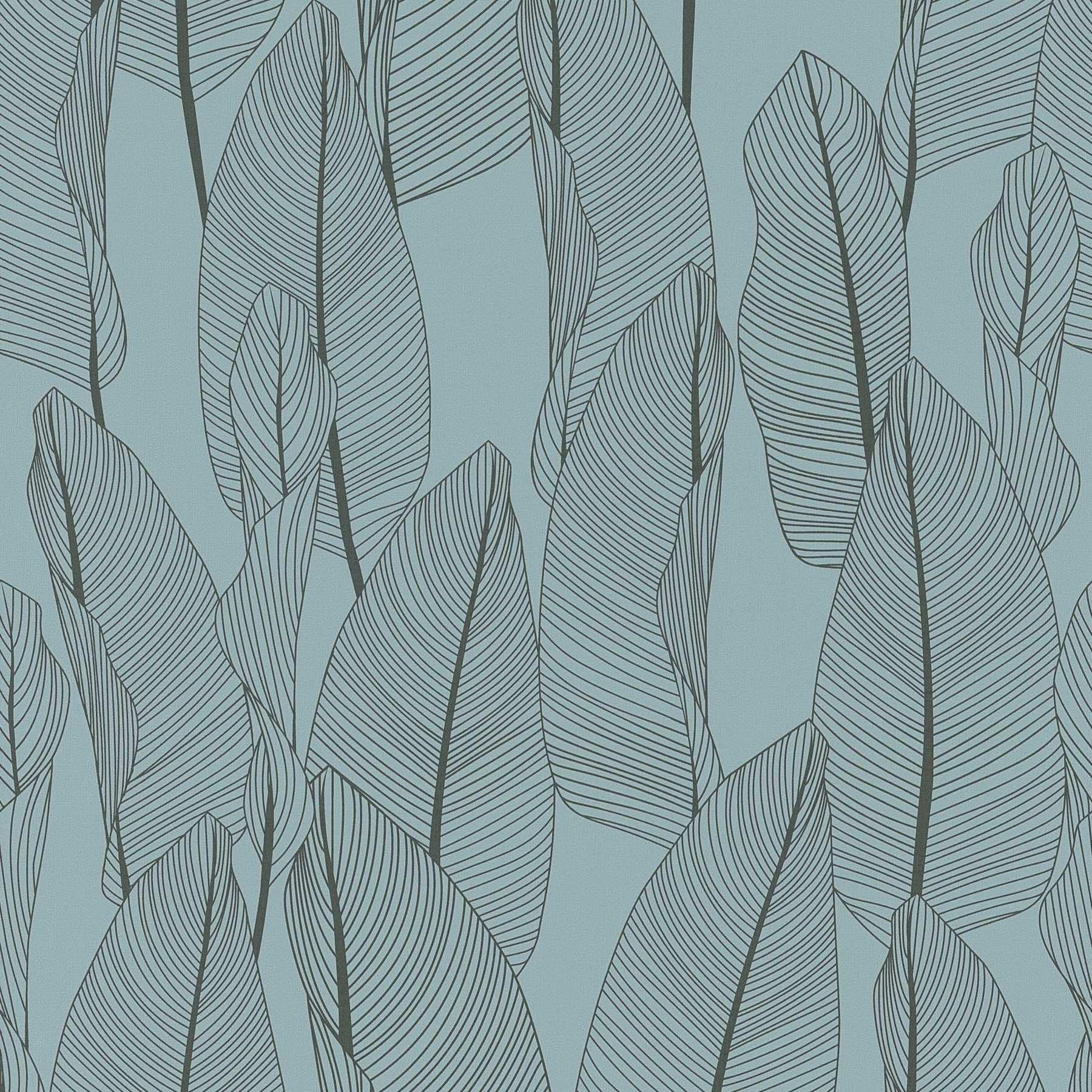 Vliestapete mit grafischem Blätter-Motiv – Blau
