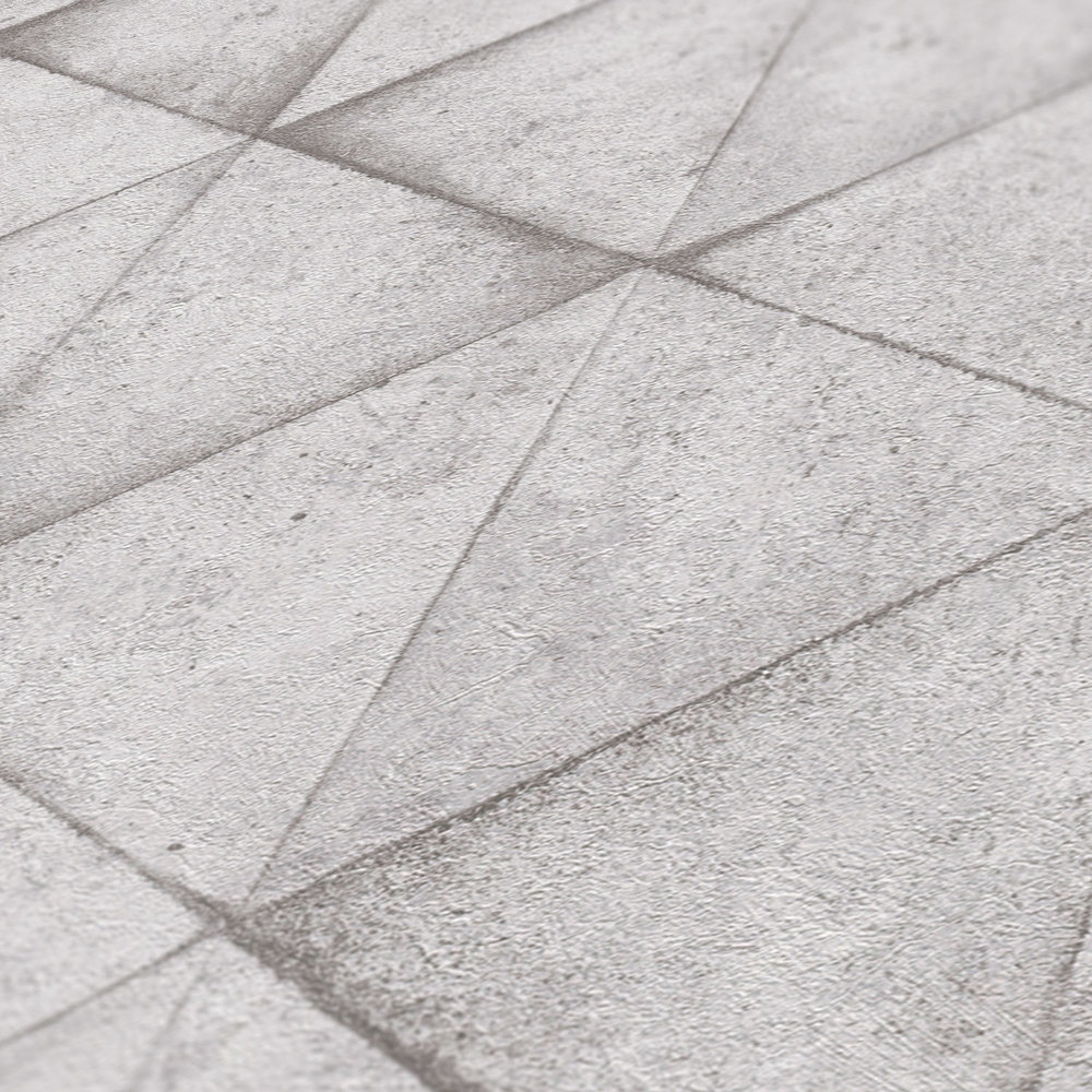             Betonoptik Tapete Kachel-Muster, 3D Used Look – Grau, Weiß
        