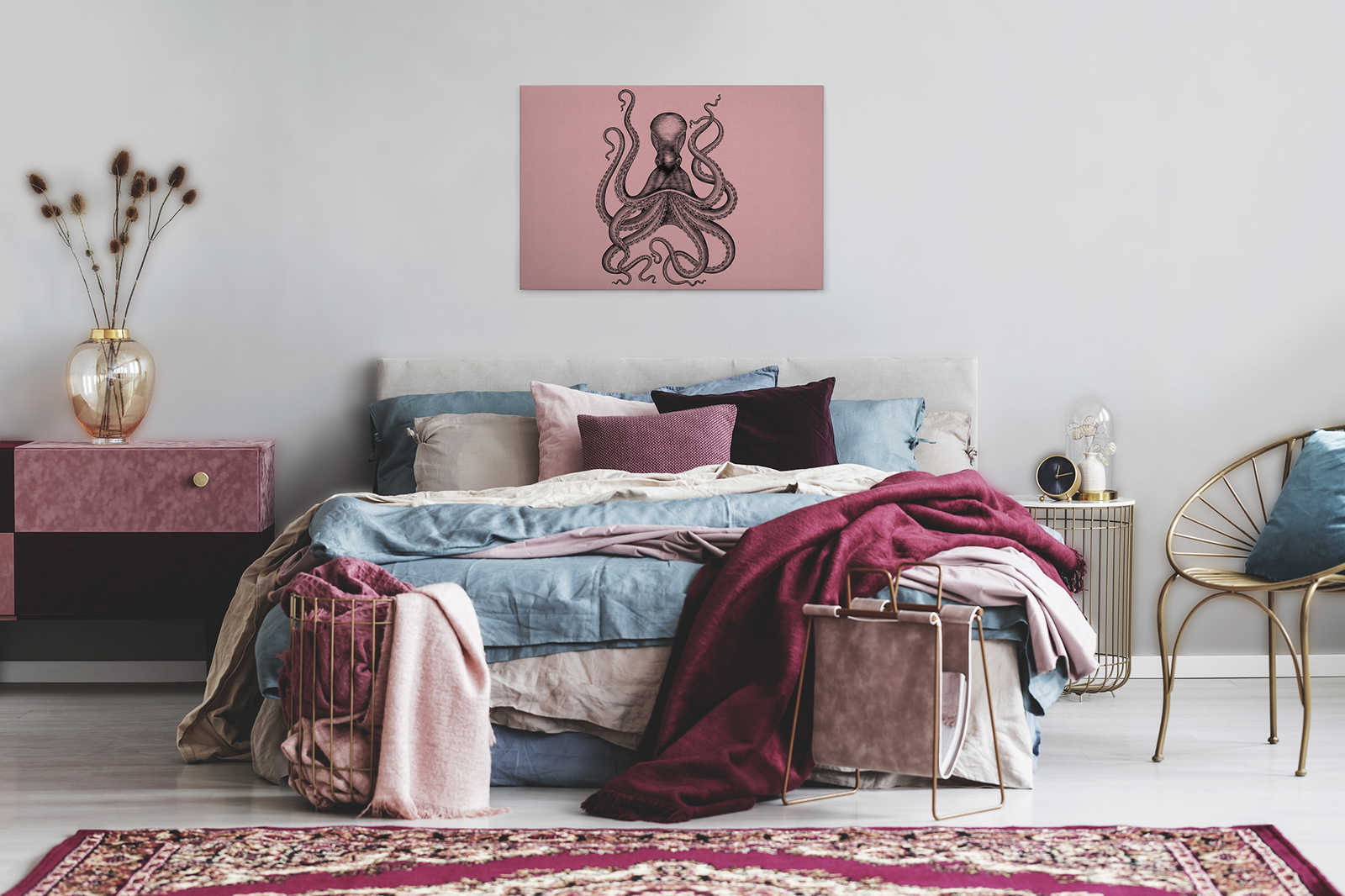             Jules 1 - Leinwandbild mit Kraken im Zeichnung & Retro Stil in Pappe Struktur – 0,90 m x 0,60 m
        