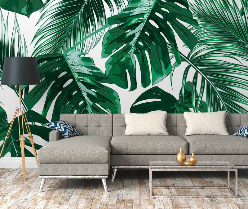            Palmenblätter Fototapete im Kunst Stil – Grün, Weiß
        