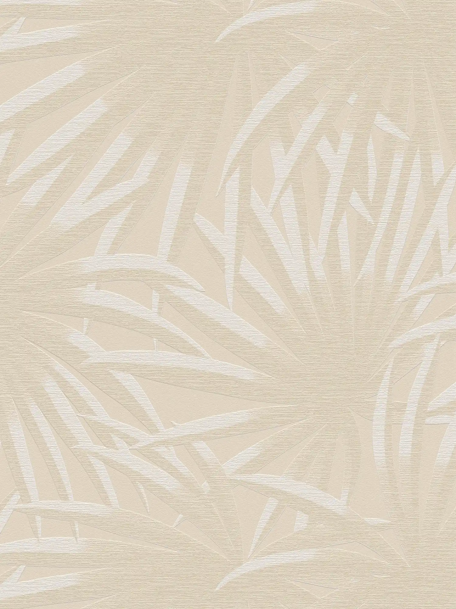 Florale Vliestapete mit Palmenblättern – Beige, Weiß
