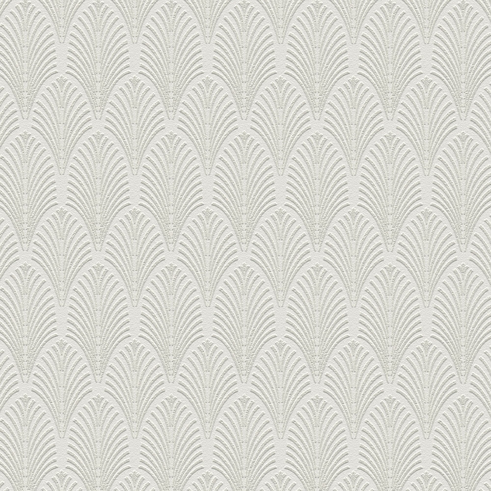             Mustertapete Metallic-Design im Art-Deco-Stil – Weiß, Silber
        