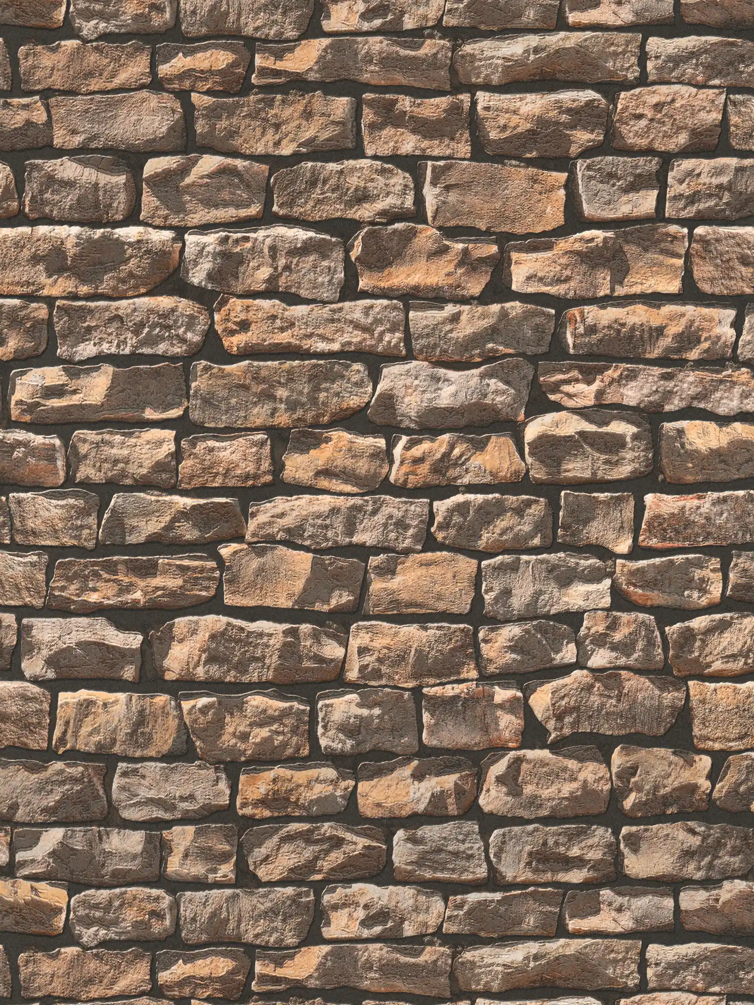 Mauerwerk-Tapete mit realistischen Natursteinen – Braun, Beige, Schwarz
