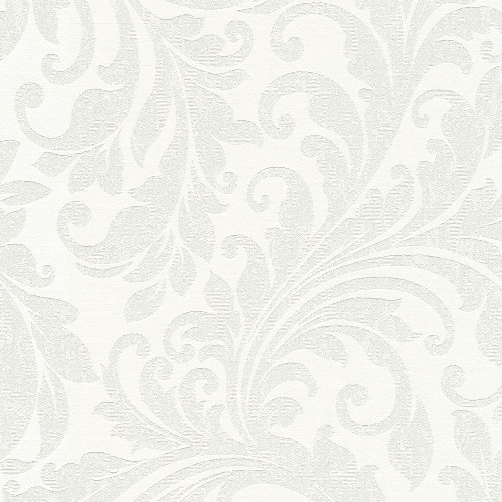             Ton-in-Ton Mustertapete florale Ornamente – Grau, Weiß
        