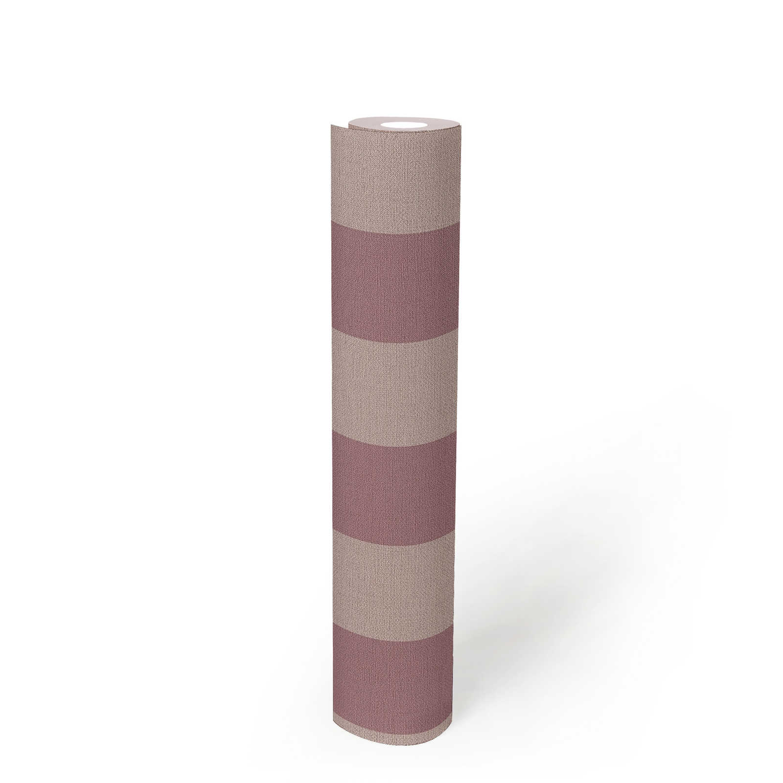             PVC-freie Streifentapete mit Leinenoptik – Lila, Grau
        