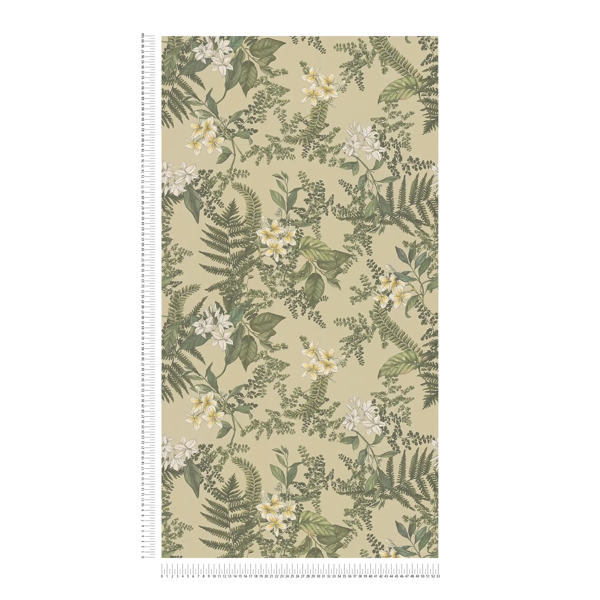             Tapete im floralen Stil mit Blüten & Gräsern strukturiert matt – Grün, Dunkelgrün, Weiß
        