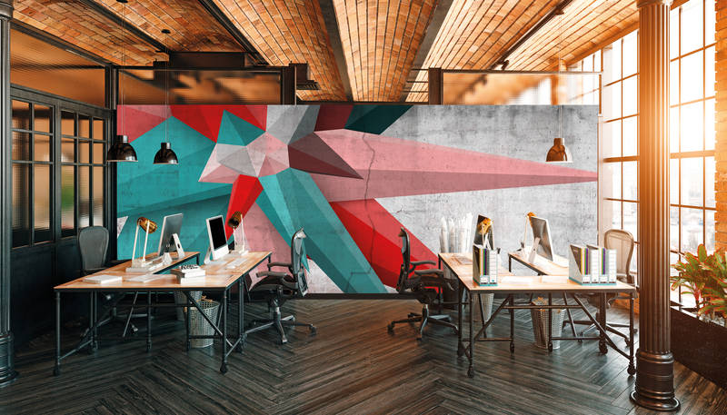             Fototapete Beton mit Polygon-Design – Bunt, Grau, Grün
        