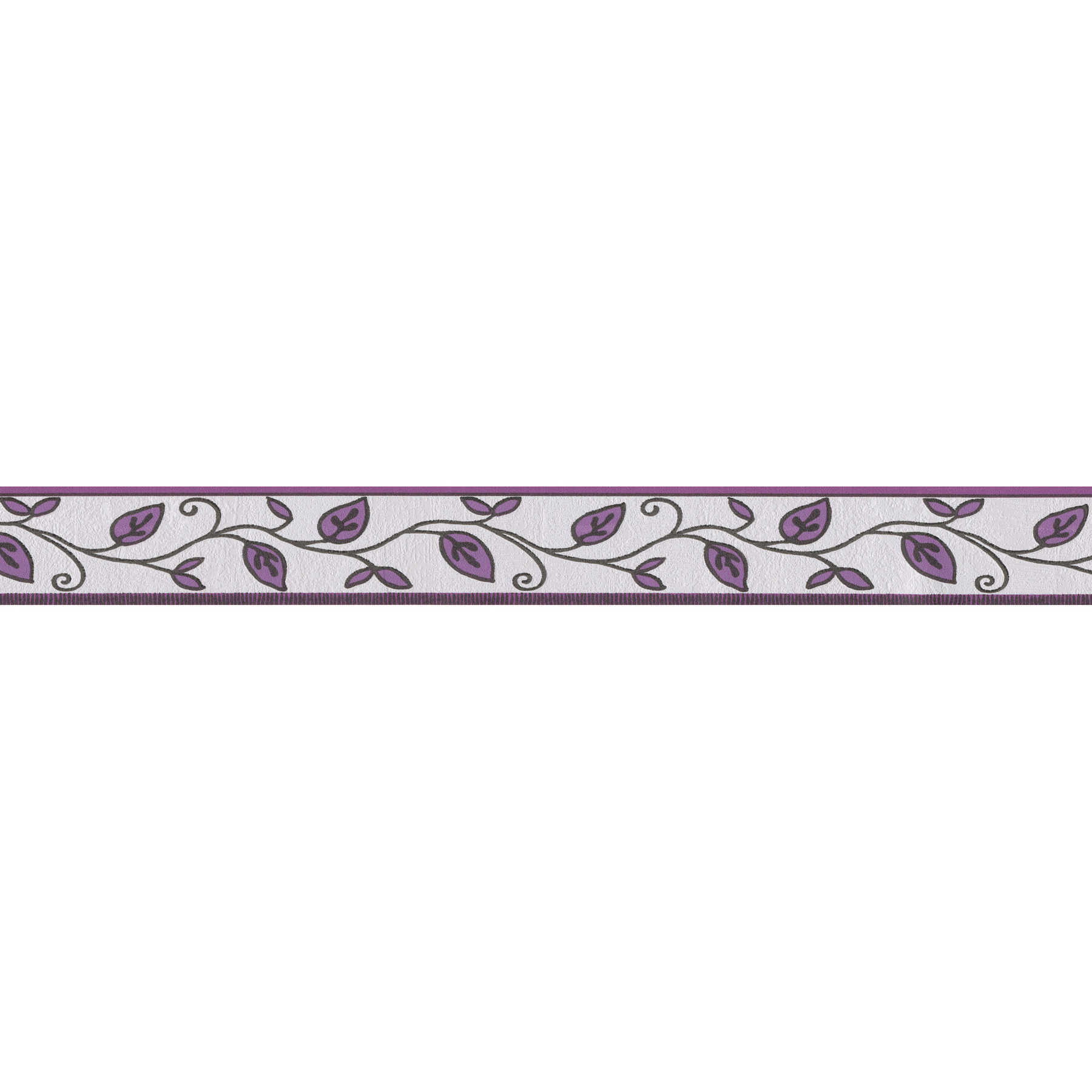 Borte mit violetten Blätterranken und Strukturmuster – Violett, Creme, Schwarz
