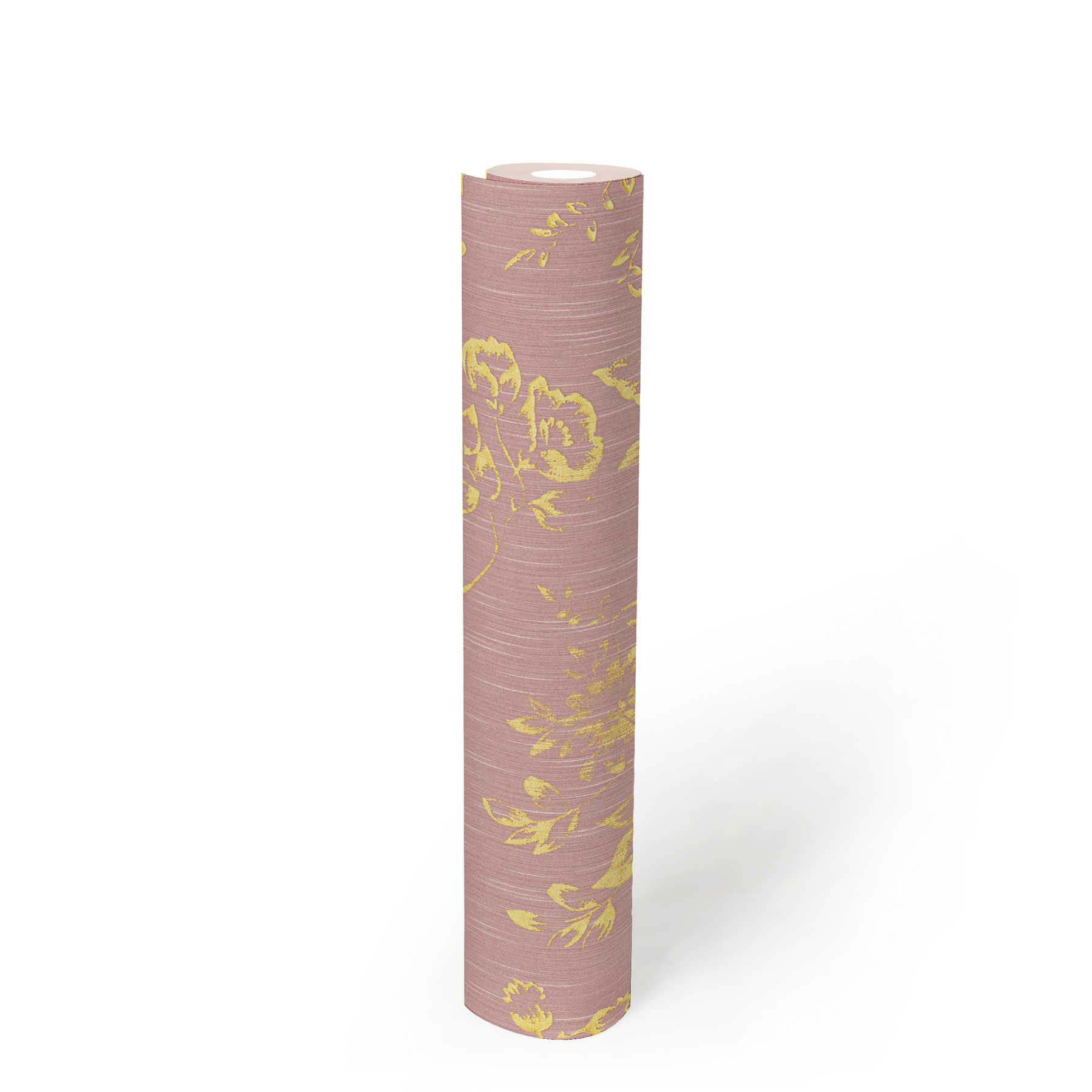             Strukturtapete mit goldenem Blütenmuster – Gold, Rosa
        
