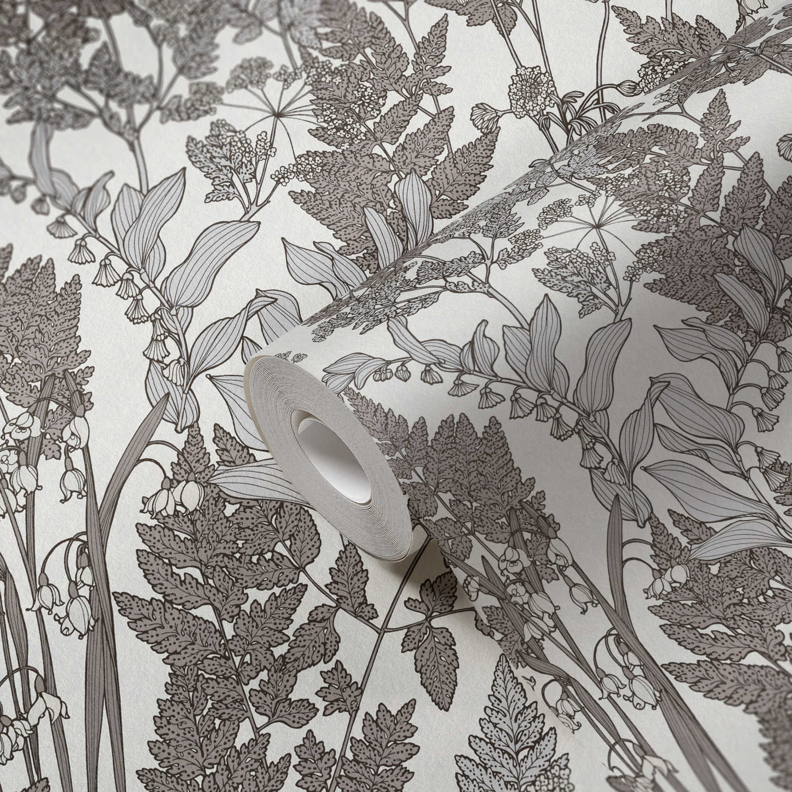             Natur Tapete Blätter & Blüten im modernen Landhaus Stil – Grau, Weiß
        