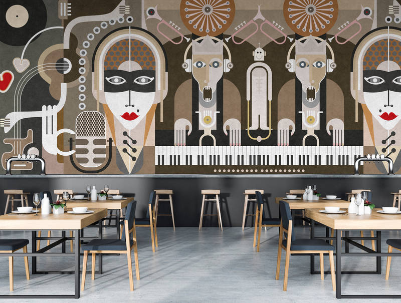             Wall of sound3 - Abstrakte Fototapete mit Gesichtern- Struktur Beton – Beige, Braun | Premium Glattvlies
        