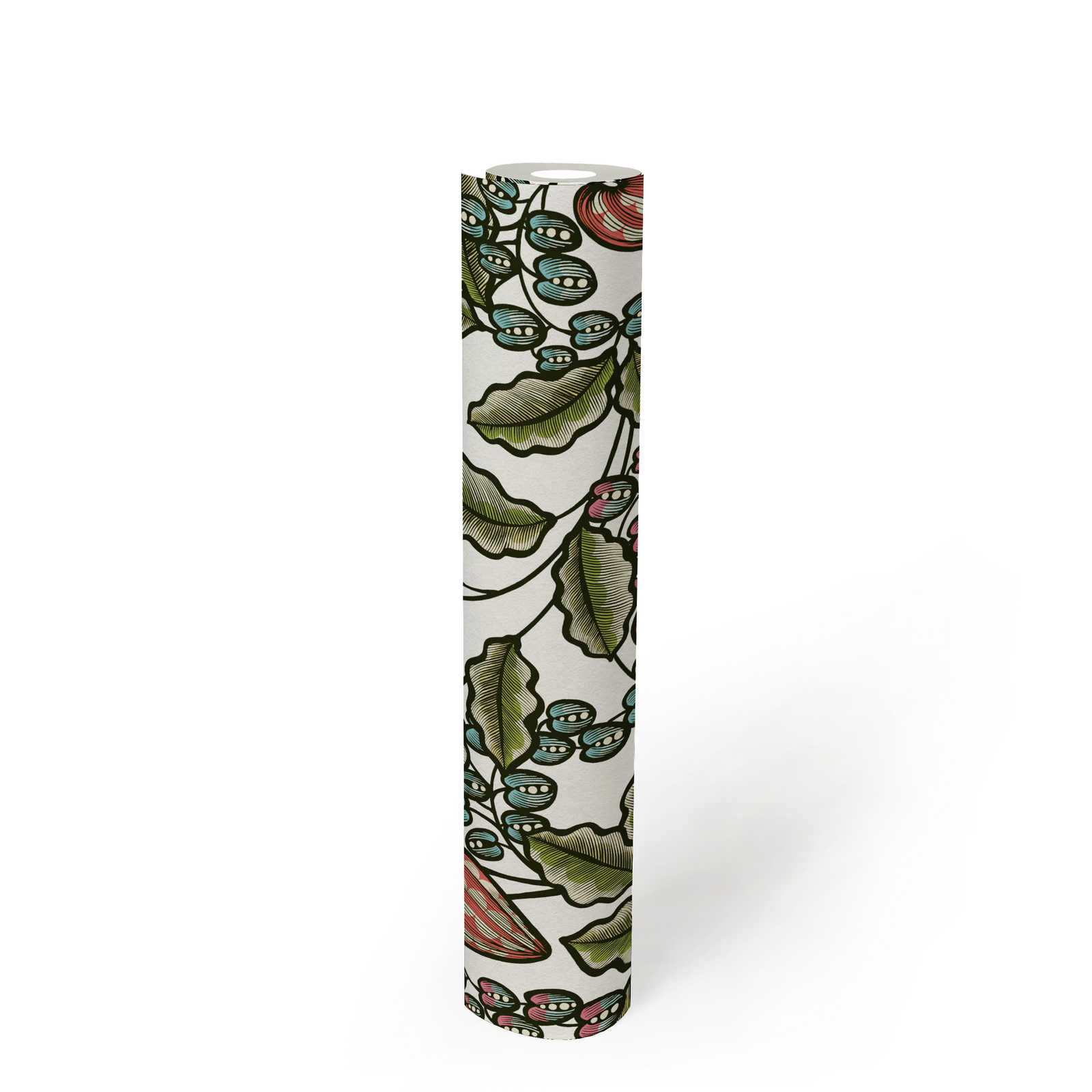             Florale Tapete Natur Design Scandinavian Print – Bunt, Grün, Weiß
        