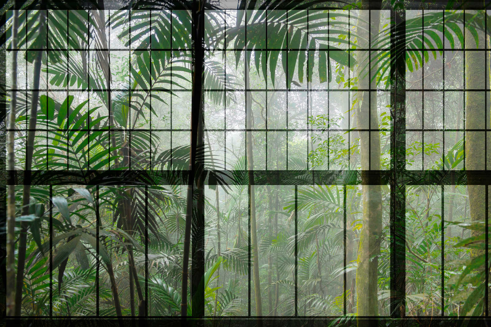             Rainforest 1 - Loftfenster Leinwandbild mit Dschungel Aussicht – 0,90 m x 0,60 m
        