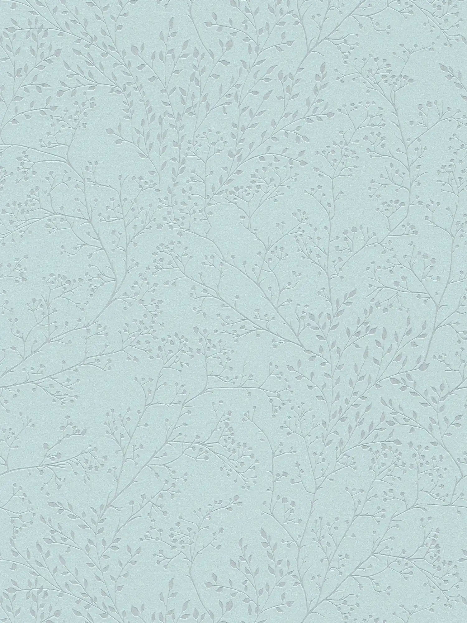 Einfarbige Tapete Hellblau mit Blätter Muster, Glanz & Struktureffekt
