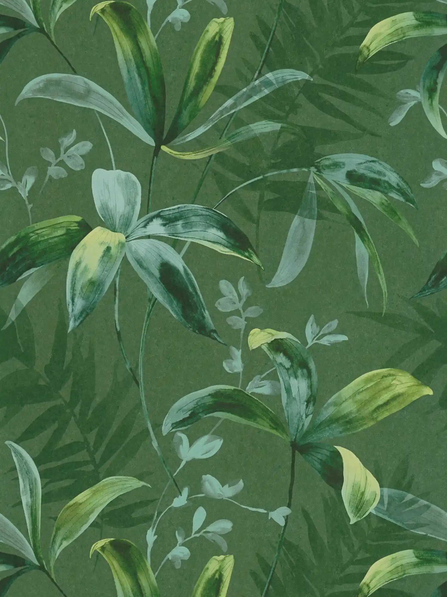 Vliestapete Grün Blätter Muster im Aquarell Stil – Grün
