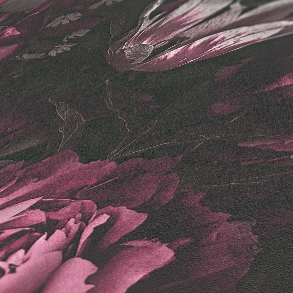             Tapete Rosen & Tulpen im Klassik Stil – Rosa, Grau
        