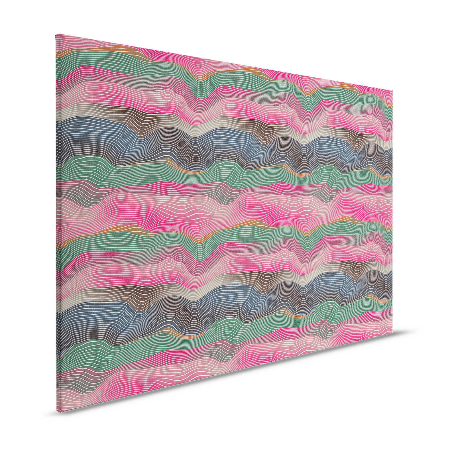 Space 1 - Leinwandbild Wellen Muster Pink & Grün im Retro Stil – 1,20 m x 0,80 m
