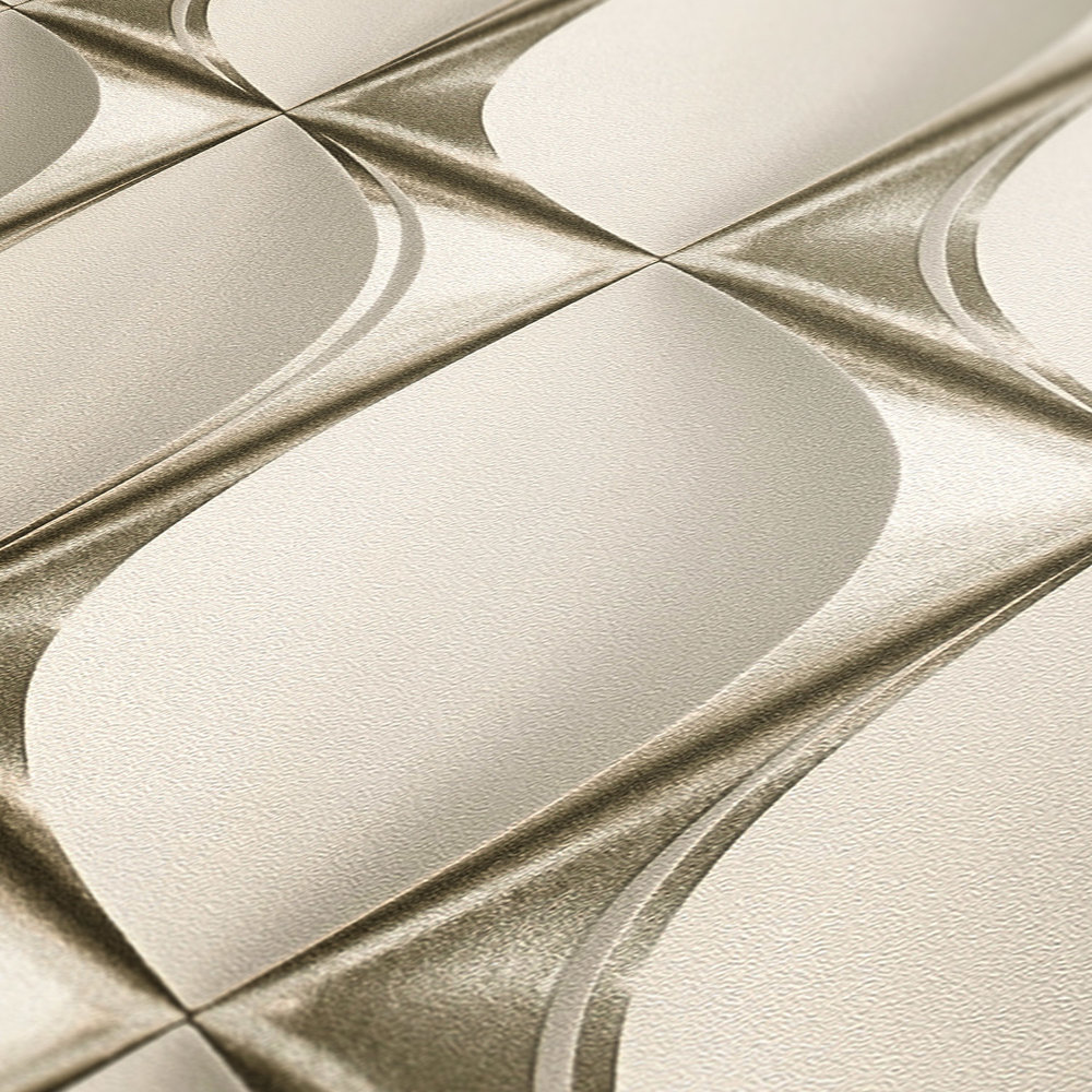             3D Tapete Silber-Weiß mit Retro Design – Grau, Metallic, Beige
        