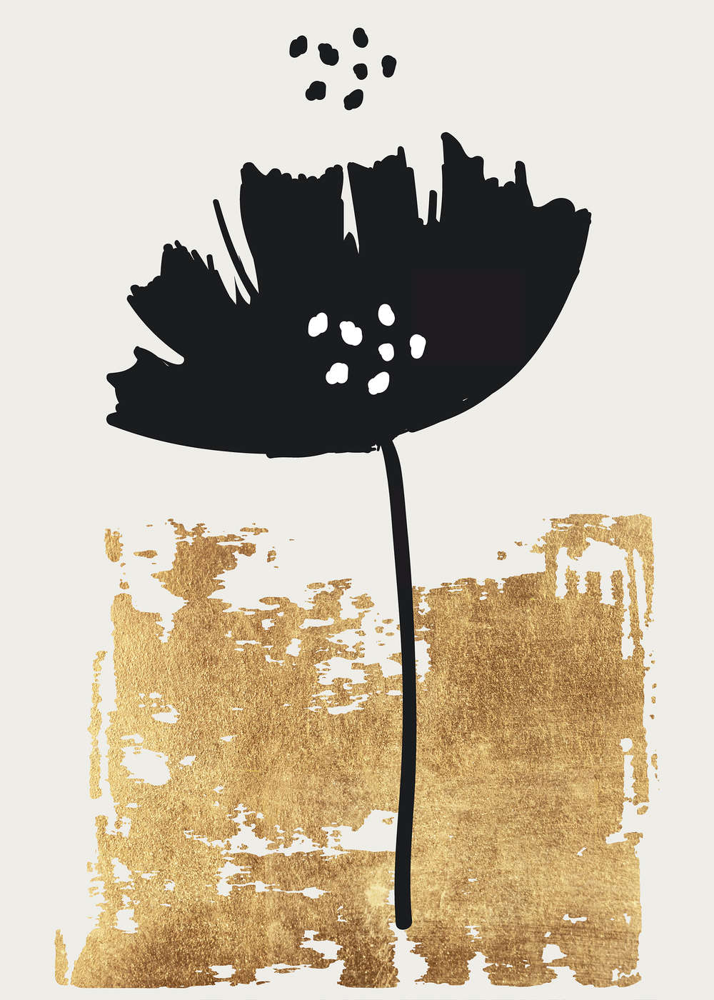             Fototapete Kunst Linolschnitt Blume & Gold-Textur
        