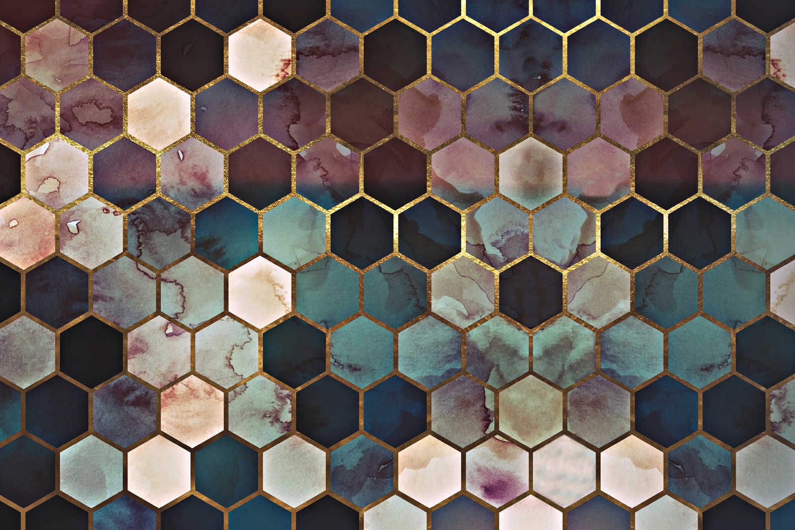             Aquarell Leinwandbild Marmor Design mit Gold Muster – 0,90 m x 0,60 m
        