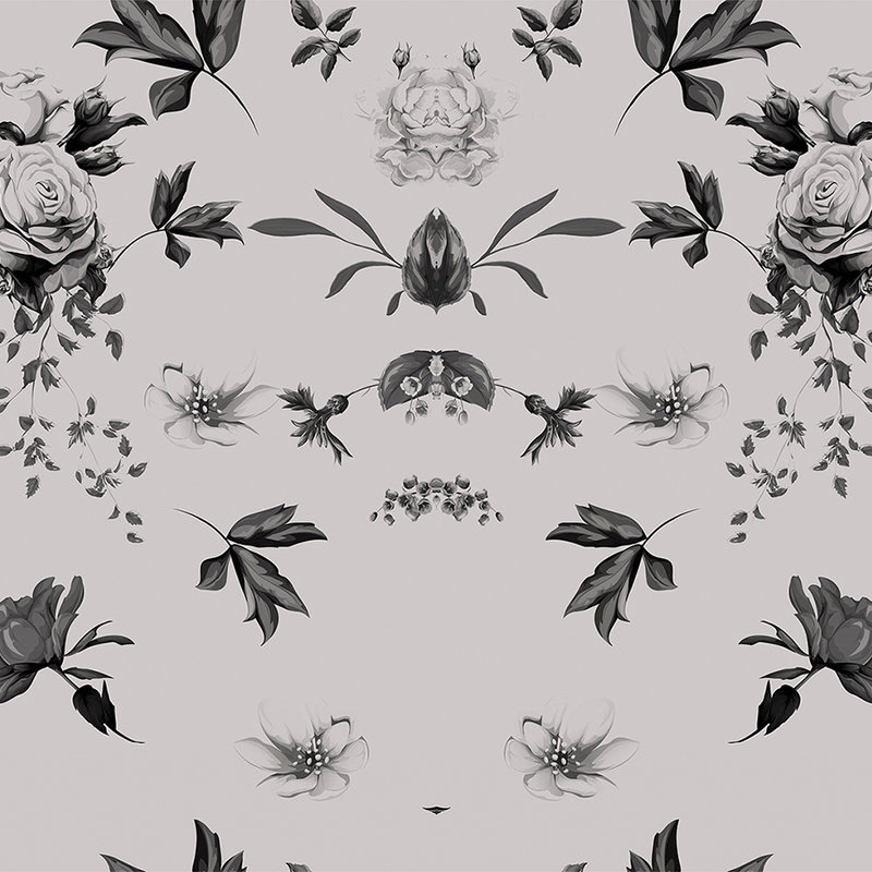 Fototapete Rosen & Blumen Design gespiegelt – Grau, Schwarz
